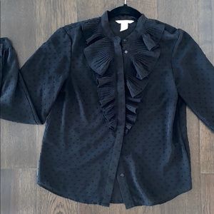 H&M Black Polka Dot Sheer Blouse W/ Ruffles🖤